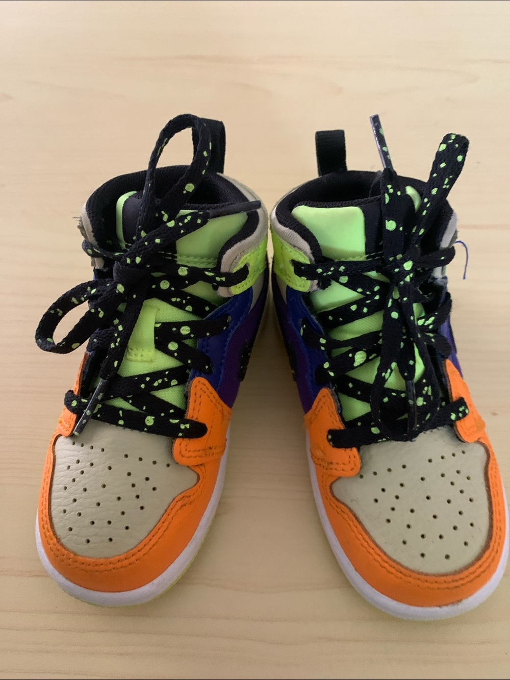 Air Jordon Kids High-Top Sneakers in Orange, Green, Purple and Black
